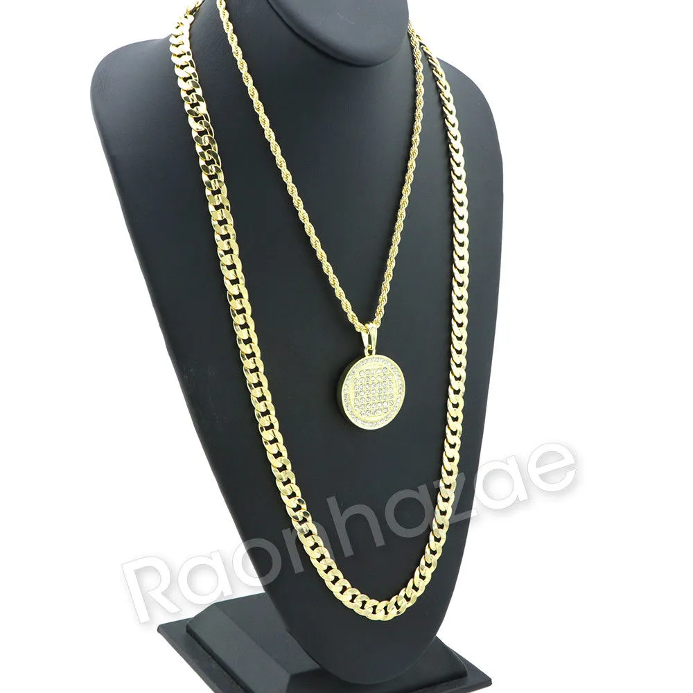 FULLY BLING ROUND CHARM ROPE CHAIN DIAMOND CUT CUBAN CHAIN NECKLACE G66