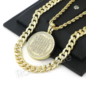 FULLY BLING ROUND CHARM ROPE CHAIN DIAMOND CUT CUBAN CHAIN NECKLACE G66
