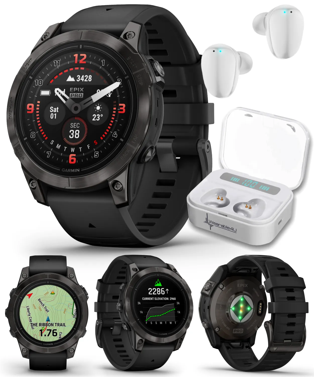 Garmin Epix Pro (Gen 2) Standard / Sapphire Edition, High Performance Smartwatch, Advanced Training Technology, Built-in Flashlight w/Wearable4U Bundle