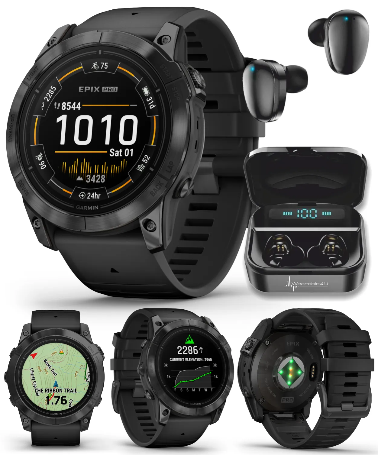 Garmin Epix Pro (Gen 2) Standard / Sapphire Edition, High Performance Smartwatch, Advanced Training Technology, Built-in Flashlight w/Wearable4U Bundle