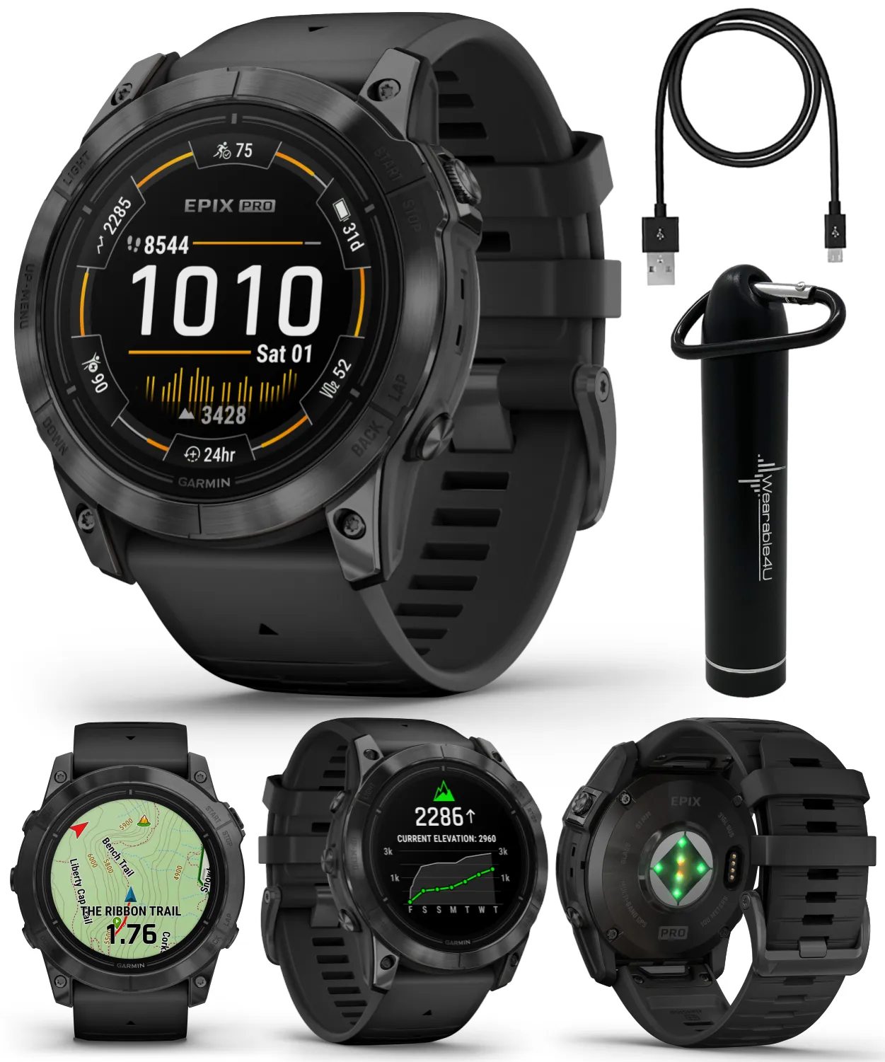 Garmin Epix Pro (Gen 2) Standard / Sapphire Edition, High Performance Smartwatch, Advanced Training Technology, Built-in Flashlight w/Wearable4U Bundle
