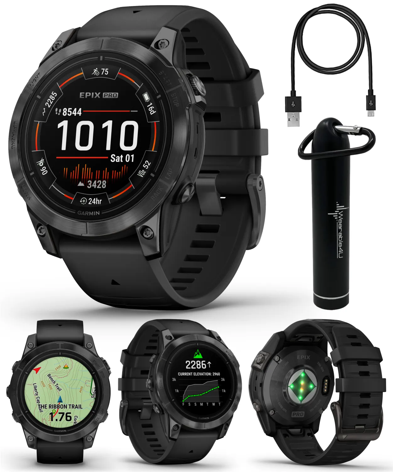 Garmin Epix Pro (Gen 2) Standard / Sapphire Edition, High Performance Smartwatch, Advanced Training Technology, Built-in Flashlight w/Wearable4U Bundle
