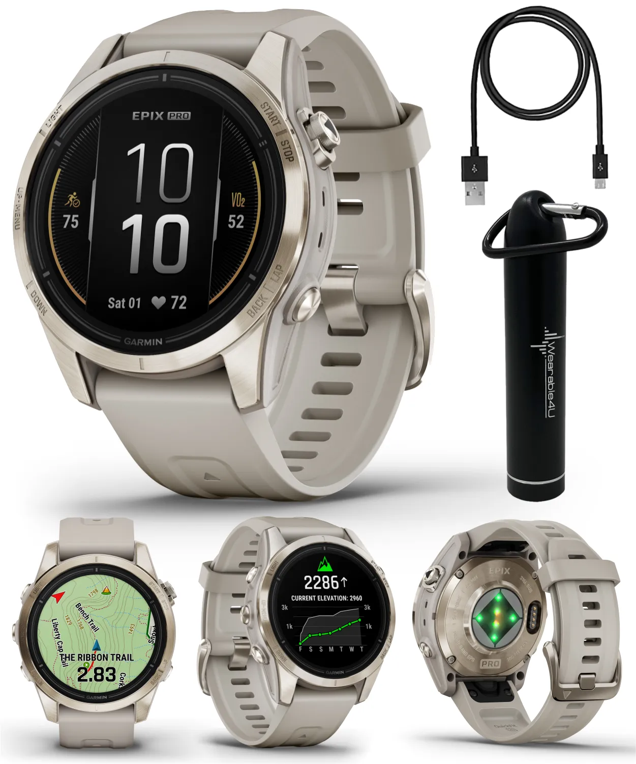 Garmin Epix Pro (Gen 2) Standard / Sapphire Edition, High Performance Smartwatch, Advanced Training Technology, Built-in Flashlight w/Wearable4U Bundle