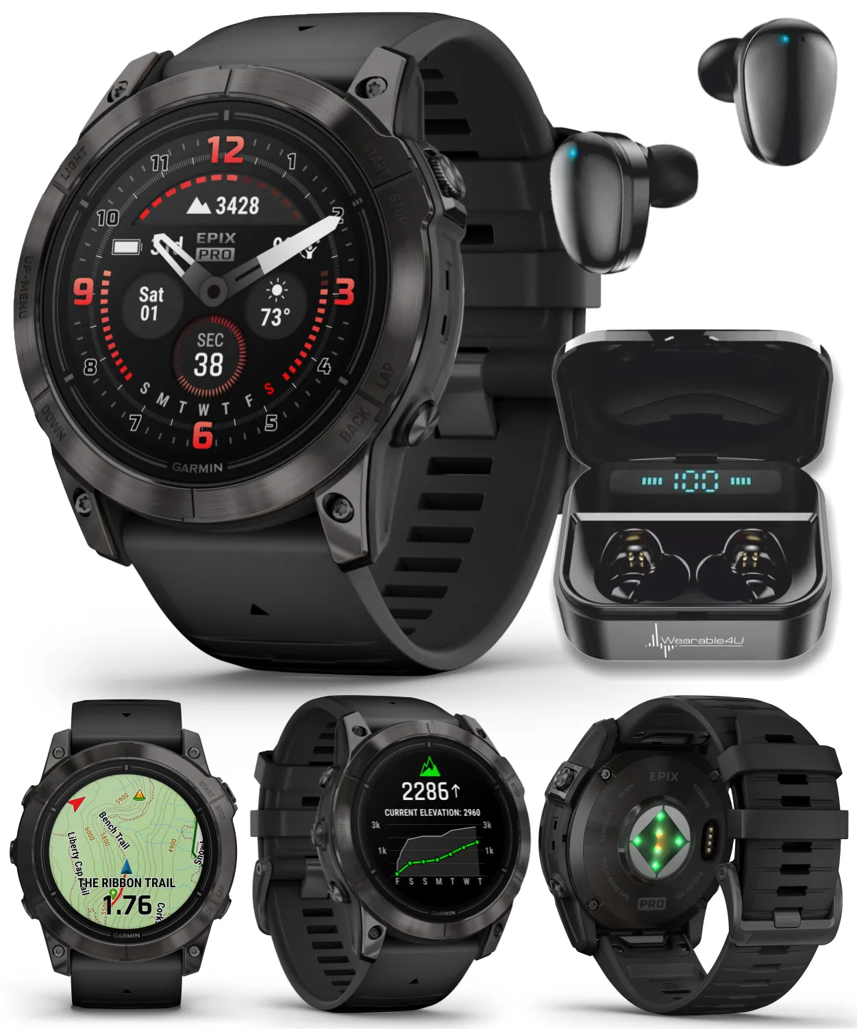Garmin Epix Pro (Gen 2) Standard / Sapphire Edition, High Performance Smartwatch, Advanced Training Technology, Built-in Flashlight w/Wearable4U Bundle