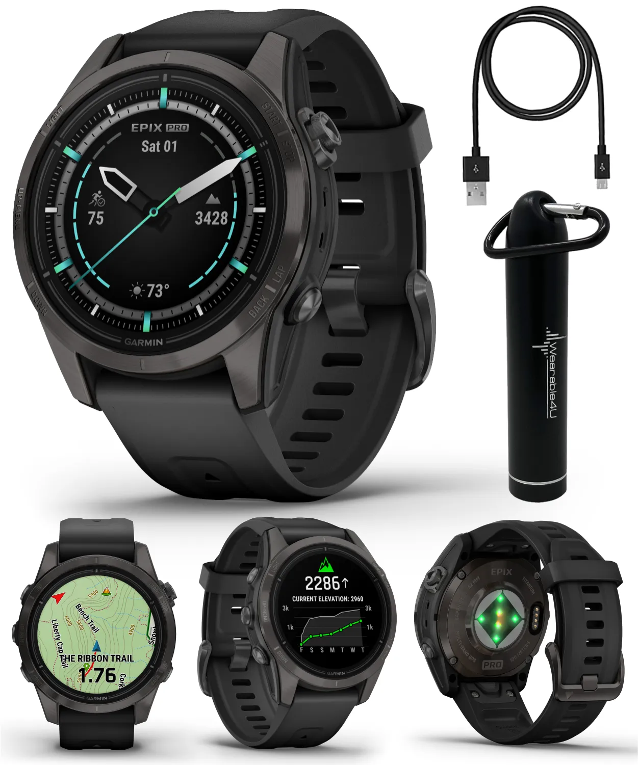 Garmin Epix Pro (Gen 2) Standard / Sapphire Edition, High Performance Smartwatch, Advanced Training Technology, Built-in Flashlight w/Wearable4U Bundle