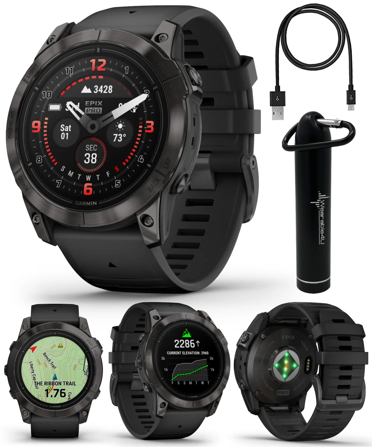 Garmin Epix Pro (Gen 2) Standard / Sapphire Edition, High Performance Smartwatch, Advanced Training Technology, Built-in Flashlight w/Wearable4U Bundle