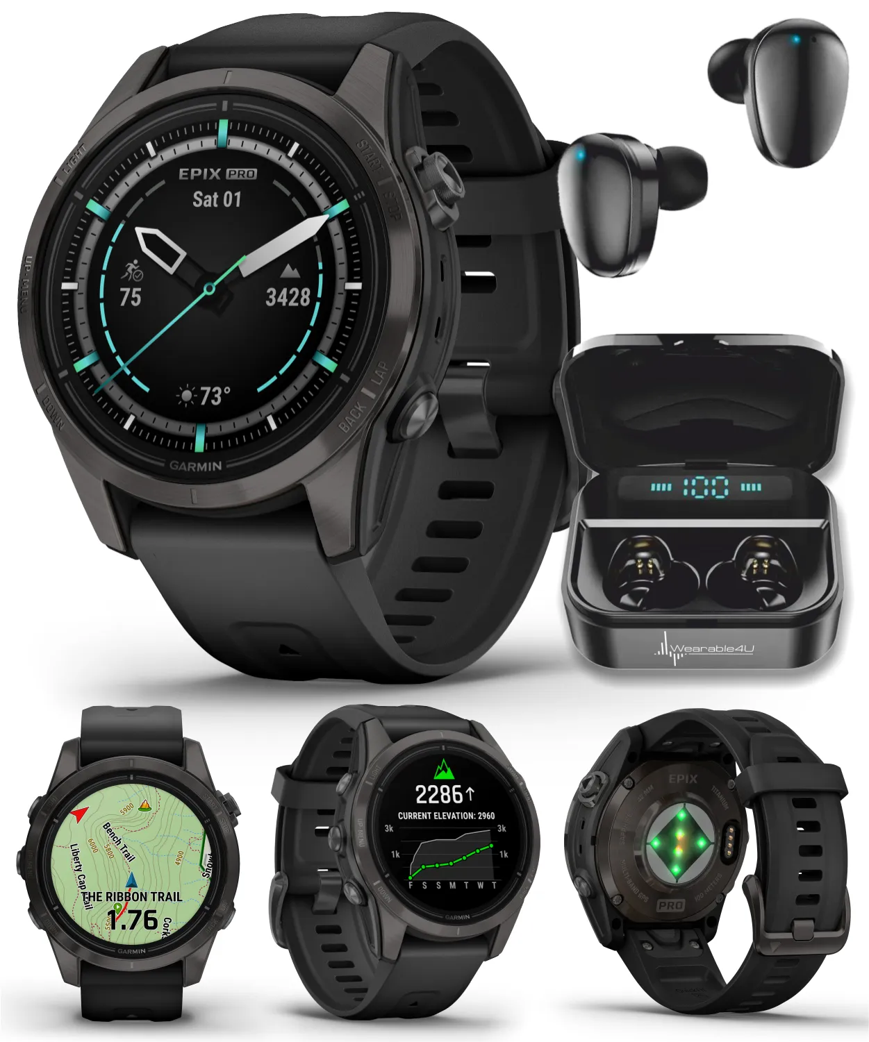 Garmin Epix Pro (Gen 2) Standard / Sapphire Edition, High Performance Smartwatch, Advanced Training Technology, Built-in Flashlight w/Wearable4U Bundle