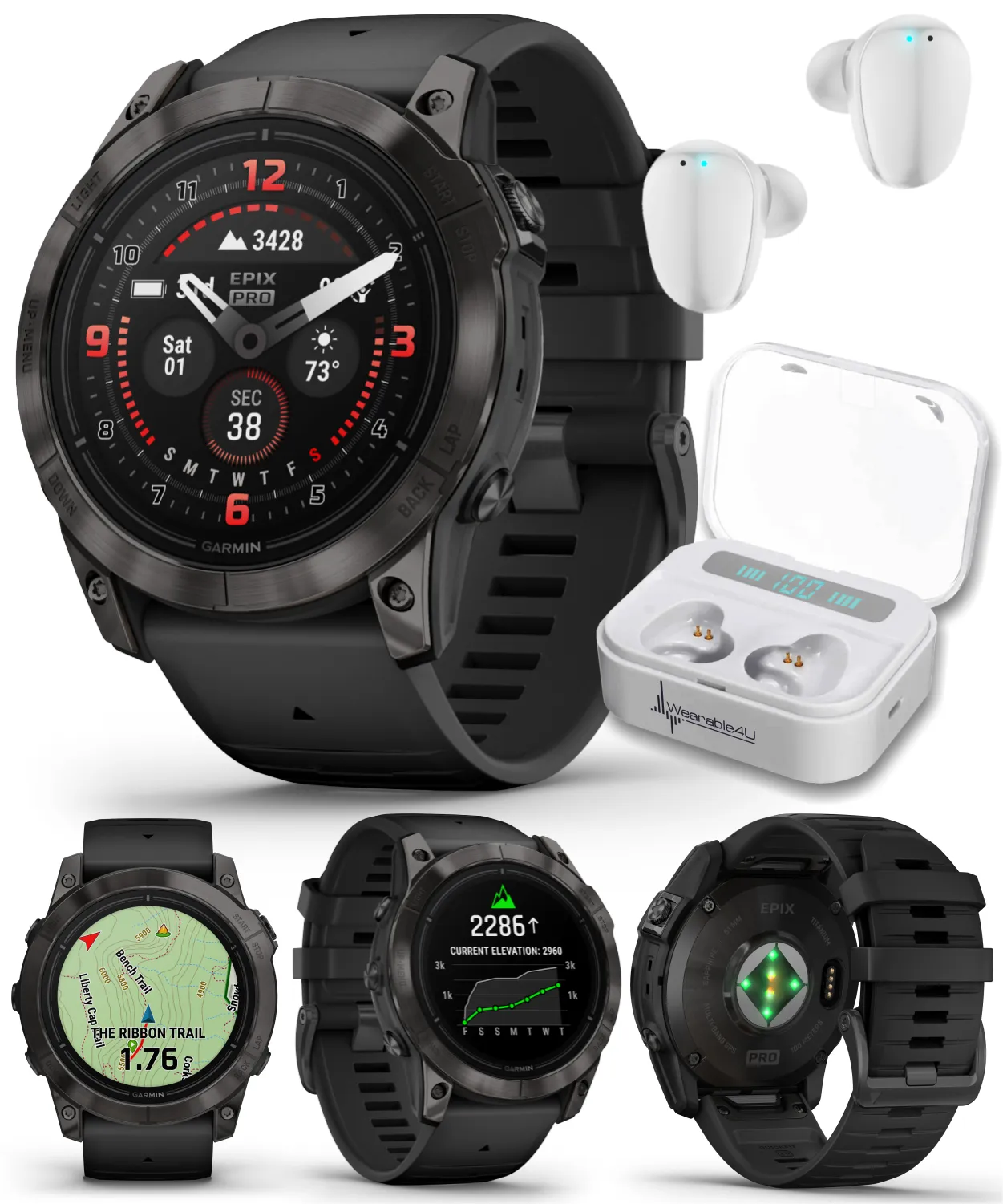 Garmin Epix Pro (Gen 2) Standard / Sapphire Edition, High Performance Smartwatch, Advanced Training Technology, Built-in Flashlight w/Wearable4U Bundle