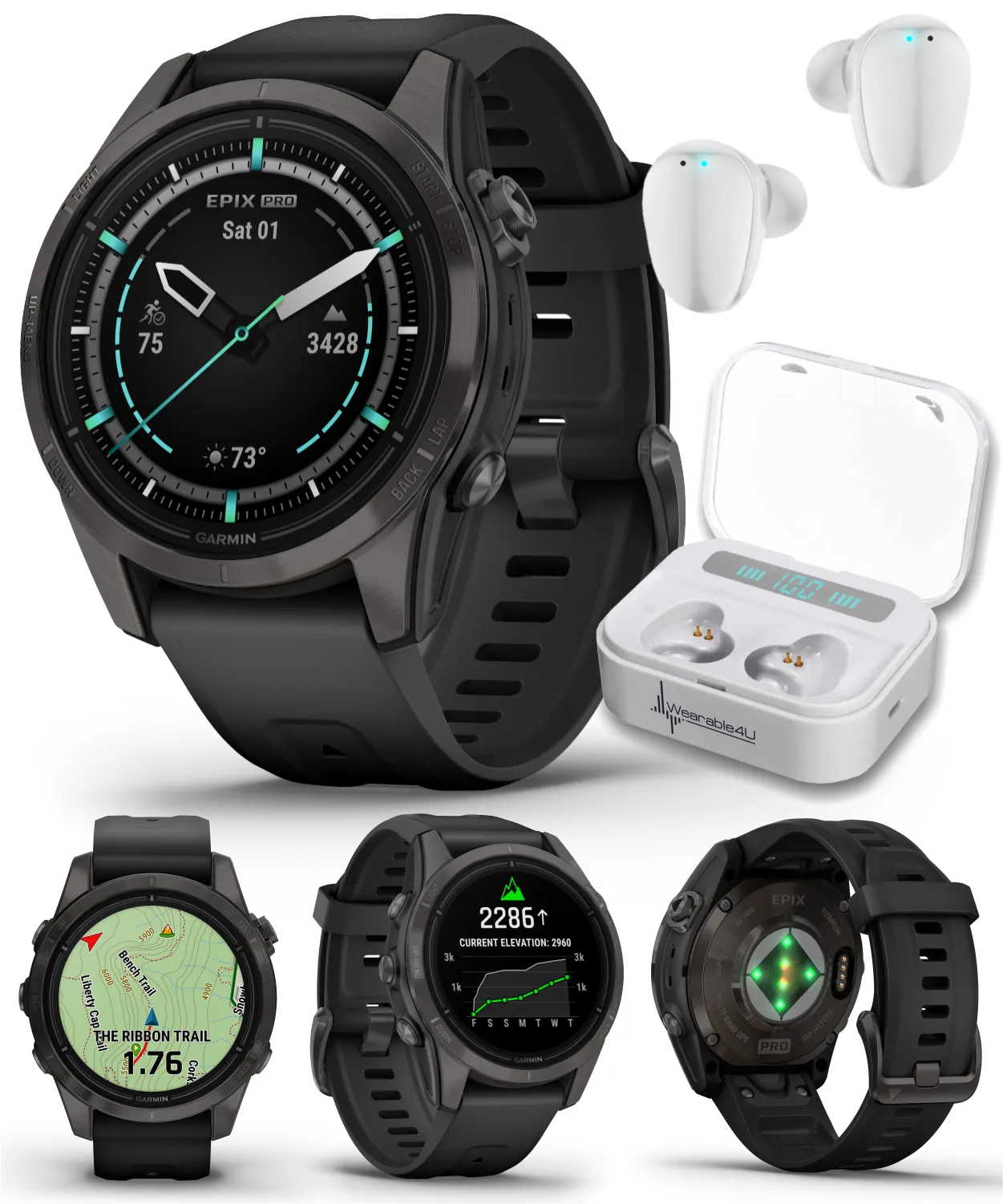 Garmin Epix Pro (Gen 2) Standard / Sapphire Edition, High Performance Smartwatch, Advanced Training Technology, Built-in Flashlight w/Wearable4U Bundle