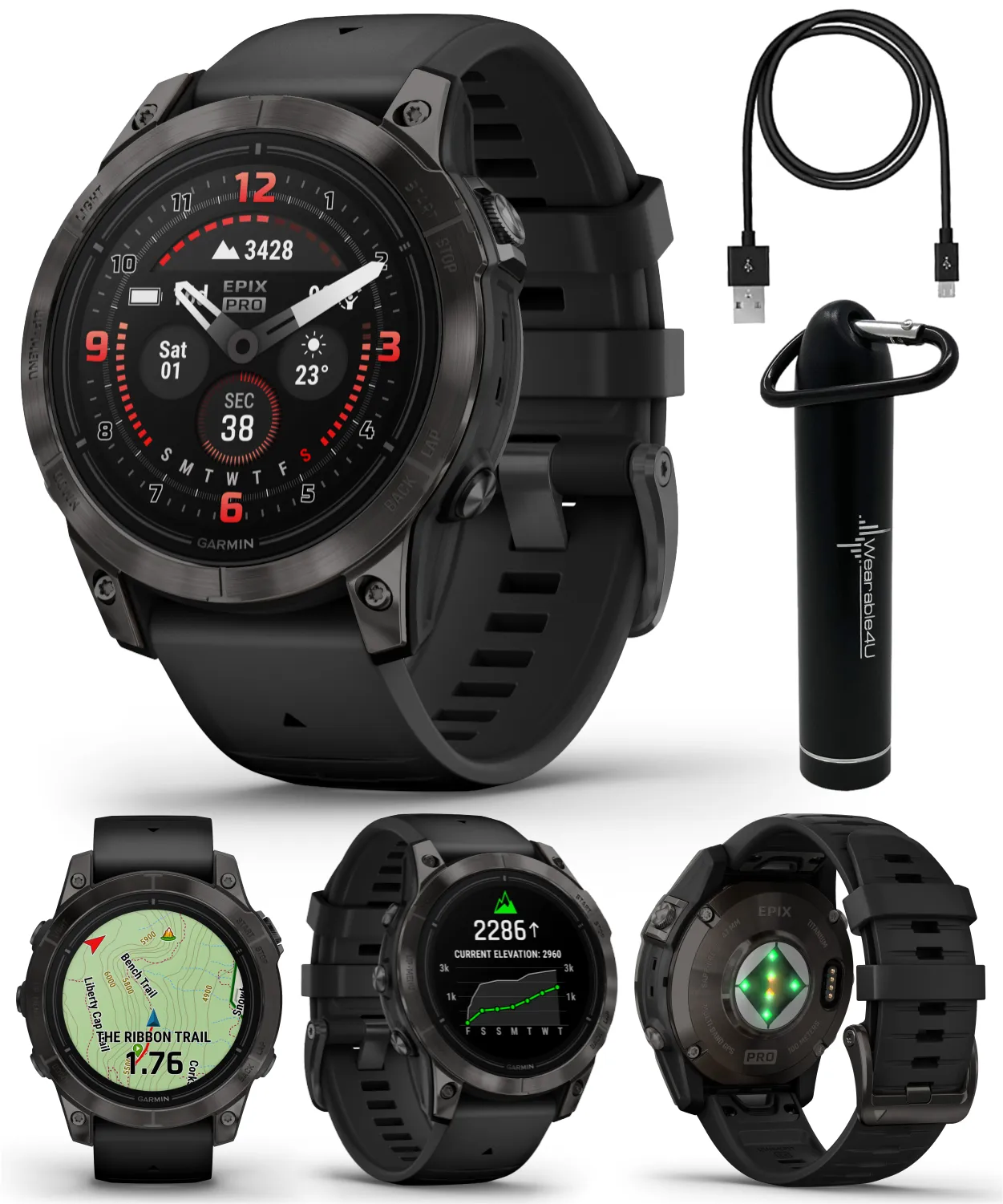 Garmin Epix Pro (Gen 2) Standard / Sapphire Edition, High Performance Smartwatch, Advanced Training Technology, Built-in Flashlight w/Wearable4U Bundle