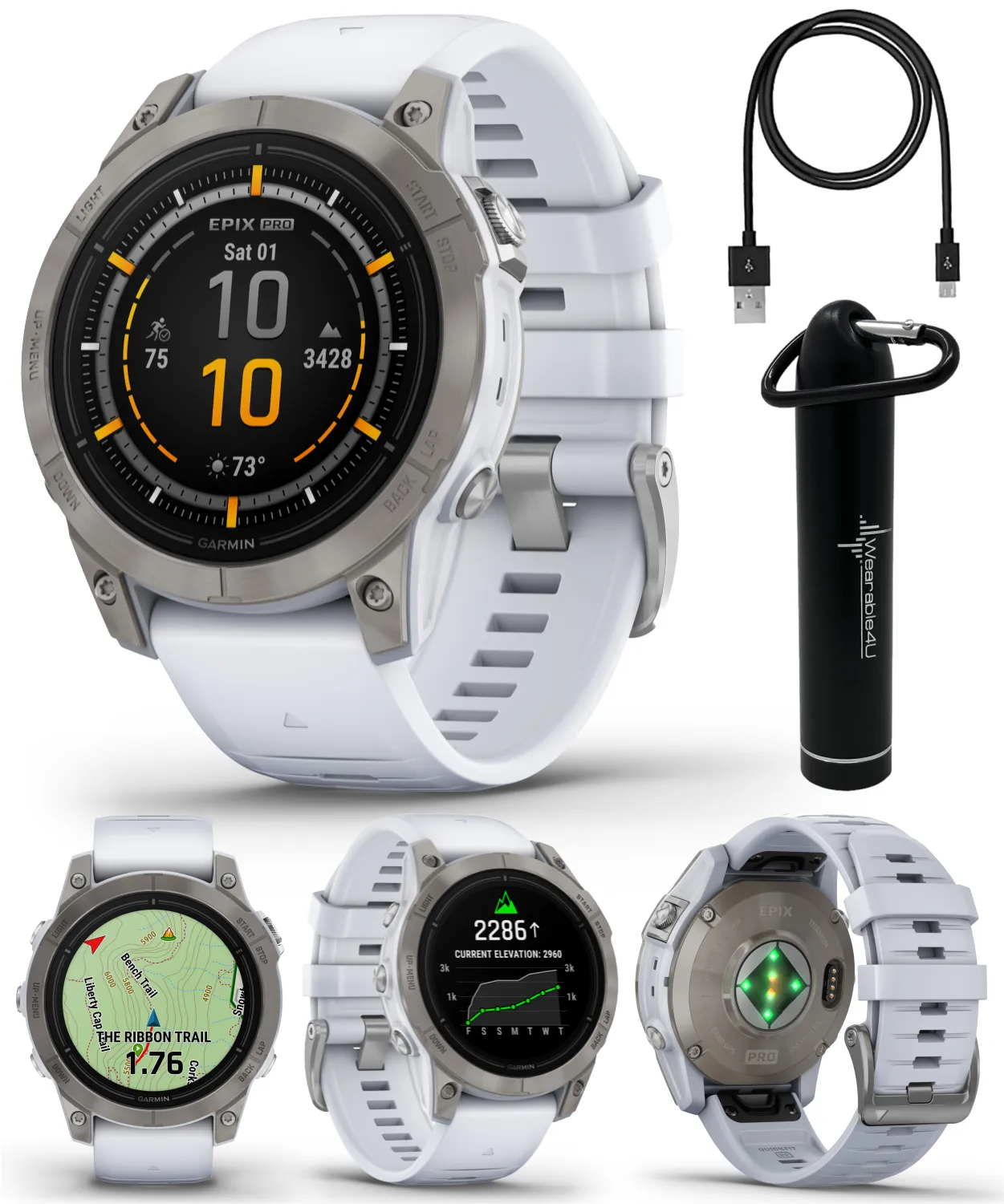 Garmin Epix Pro (Gen 2) Standard / Sapphire Edition, High Performance Smartwatch, Advanced Training Technology, Built-in Flashlight w/Wearable4U Bundle
