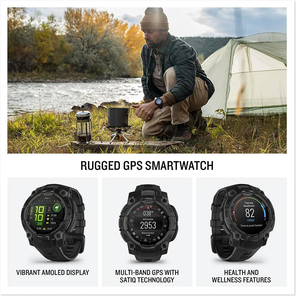 Garmin Instinct 3 - 45 mm Outdoor GPS Smartwatch, AMOLED, Black with Black Band