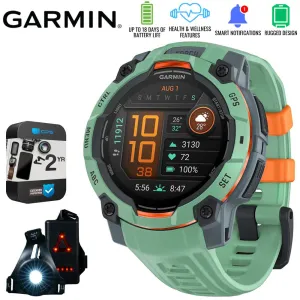 Garmin Instinct 3 45mm GPS Smartwatch, AMOLED   Wearable Light   2 Yr Warranty Bundle