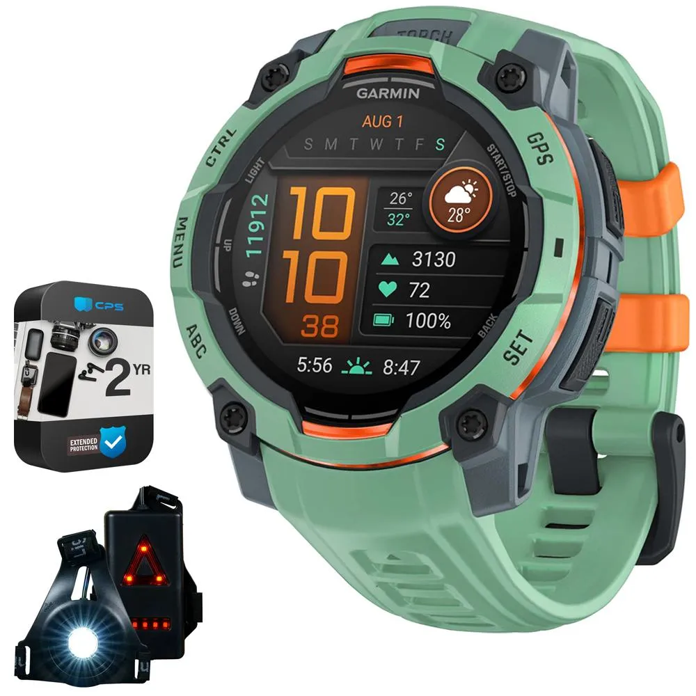 Garmin Instinct 3 45mm GPS Smartwatch, AMOLED   Wearable Light   2 Yr Warranty Bundle