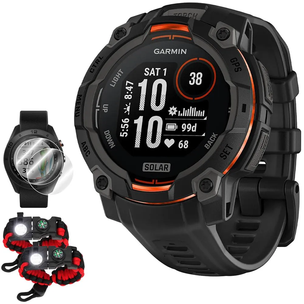 Garmin Instinct 3 45mm GPS Smartwatch, SOLAR, Black with Black Band  Accessories Bundle