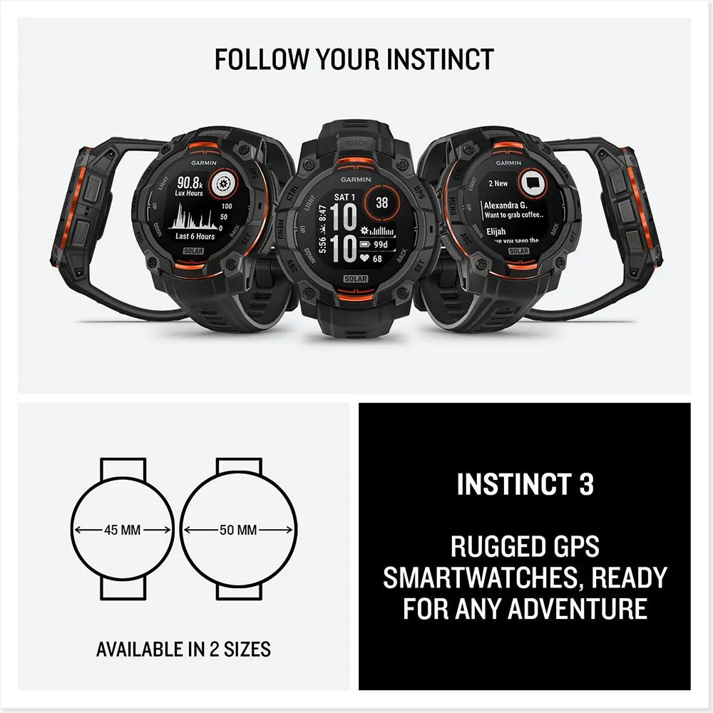Garmin Instinct 3 45mm GPS Smartwatch, SOLAR, Black with Black Band  Accessories Bundle