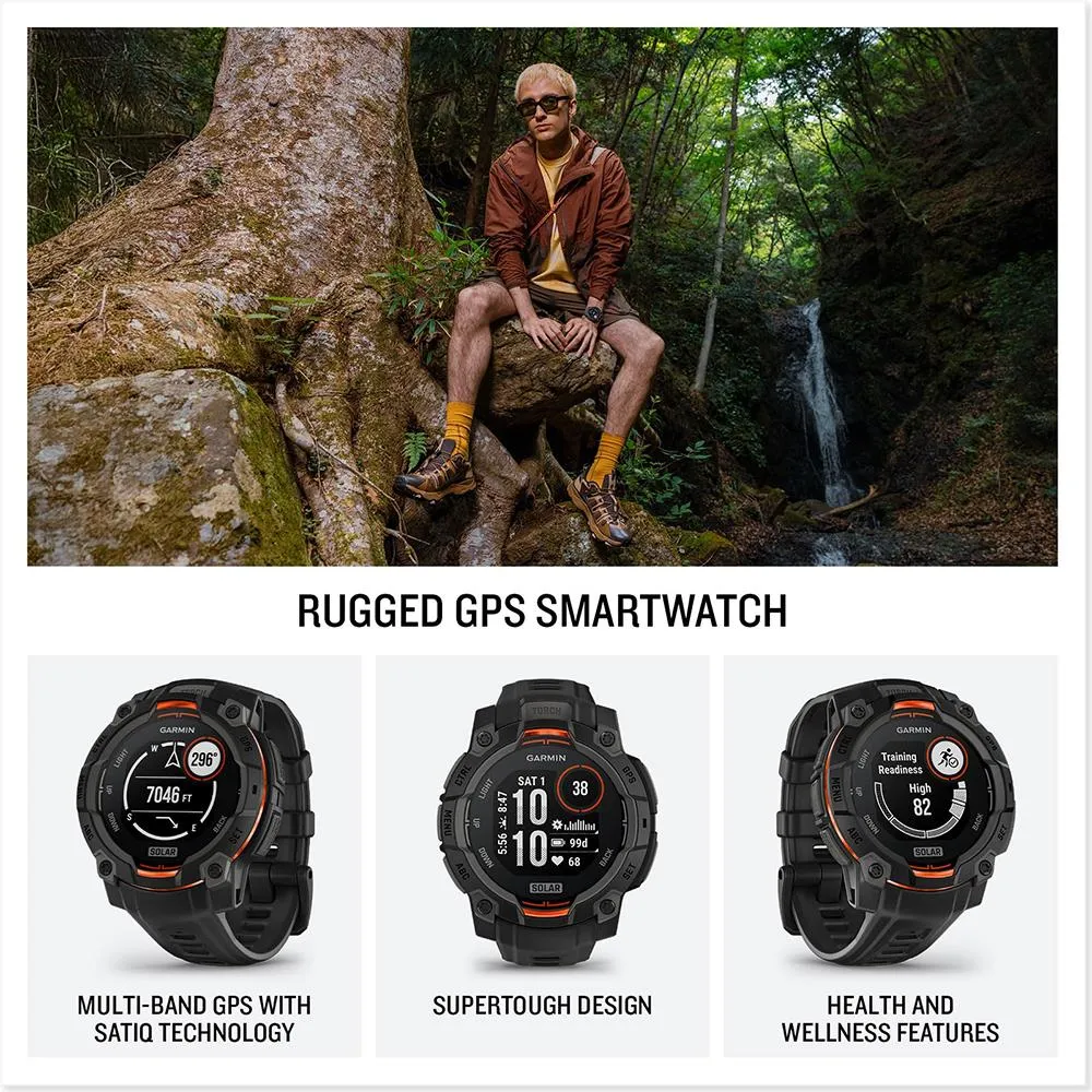 Garmin Instinct 3 45mm GPS Smartwatch, SOLAR, Black with Black Band  Accessories Bundle