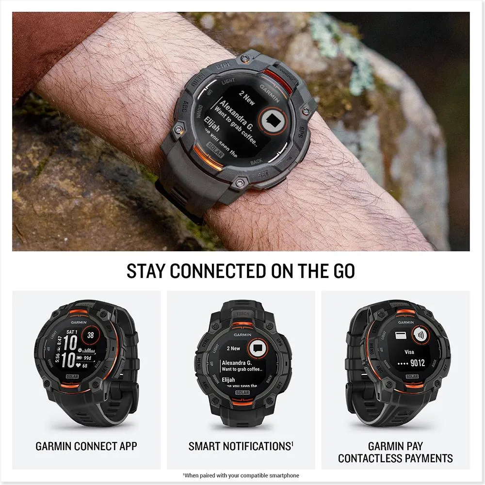 Garmin Instinct 3 45mm GPS Smartwatch, SOLAR, Black with Black Band  Accessories Bundle