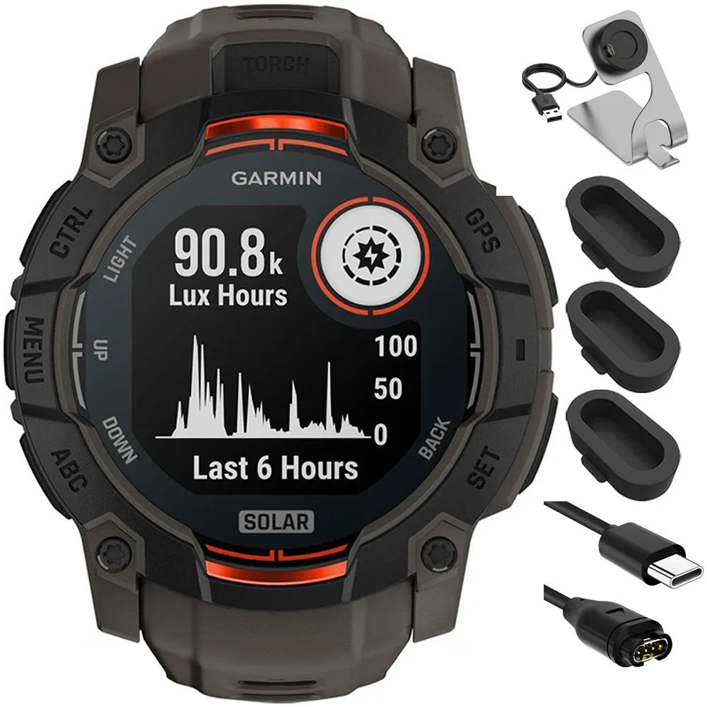 Garmin Instinct 3 - 50 mm GPS Smartwatch SOLAR Black with Charging Dock Bundle