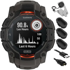 Garmin Instinct 3 - 50 mm GPS Smartwatch SOLAR Black with Charging Dock Bundle