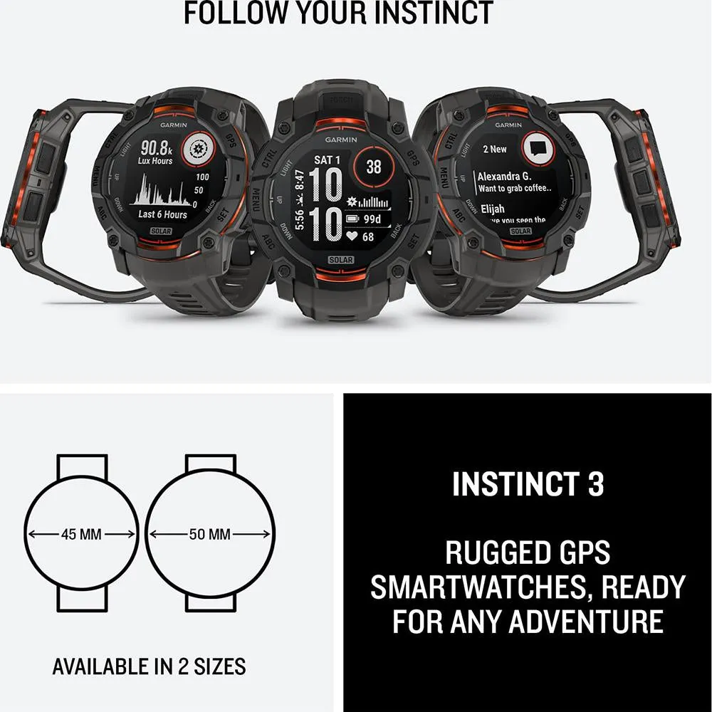 Garmin Instinct 3 - 50 mm GPS Smartwatch SOLAR Black with Charging Dock Bundle