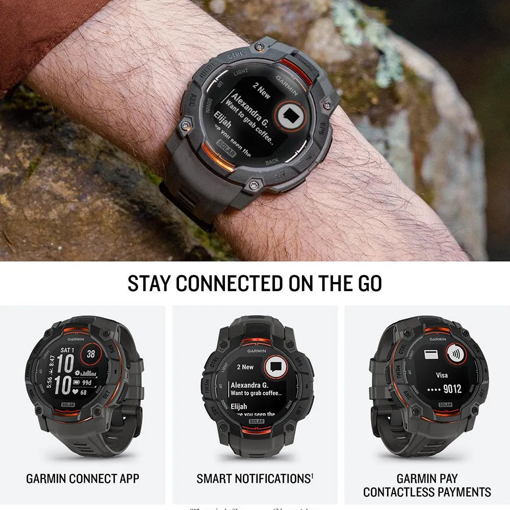Garmin Instinct 3 - 50 mm GPS Smartwatch SOLAR Black with Charging Dock Bundle