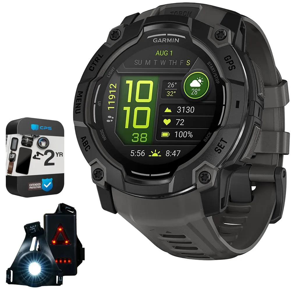 Garmin Instinct 3 50mm GPS Smartwatch, AMOLED   Wearable Light   2 Yr Warranty Bundle
