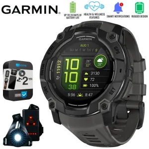 Garmin Instinct 3 50mm GPS Smartwatch, AMOLED   Wearable Light   2 Yr Warranty Bundle