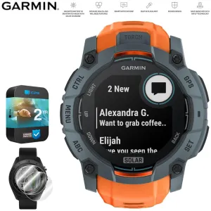 Garmin Instinct 3 50mm GPS Smartwatch Solar 2x Protector   2 Yr Warranty Bundle