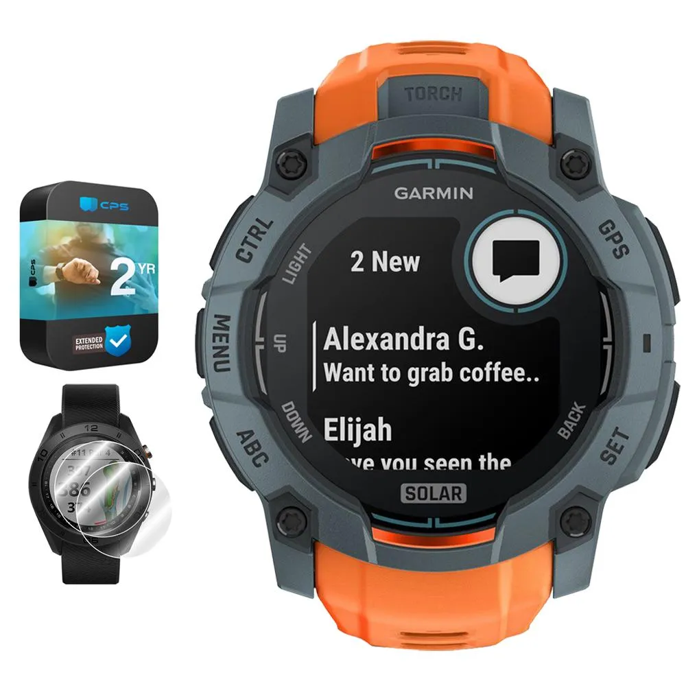 Garmin Instinct 3 50mm GPS Smartwatch Solar 2x Protector   2 Yr Warranty Bundle