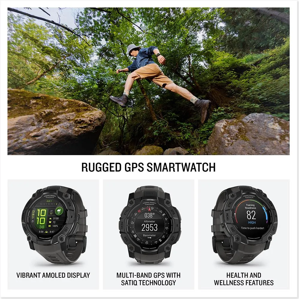 Garmin Instinct 3 50mm Outdoor GPS Smartwatch   Screen Protector   2 Yr Warranty Bundle