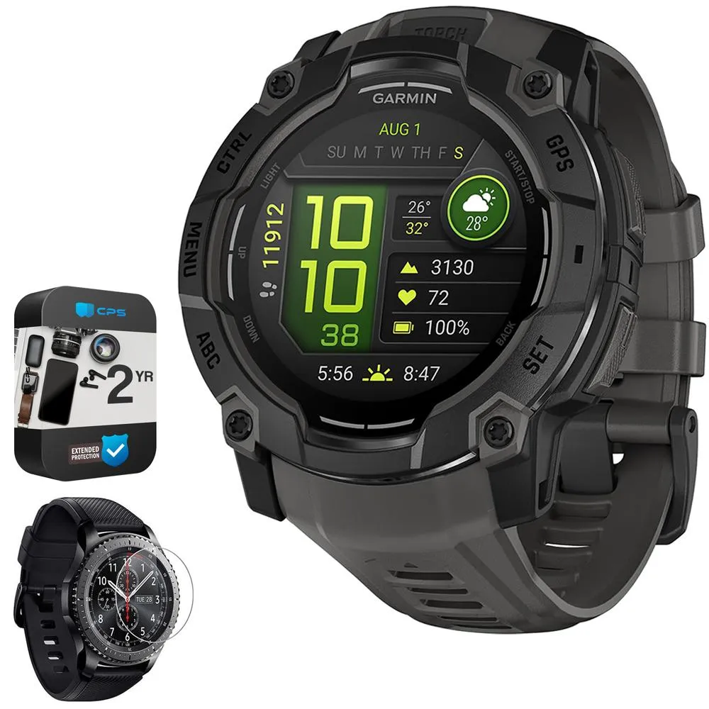 Garmin Instinct 3 50mm Outdoor GPS Smartwatch   Screen Protector   2 Yr Warranty Bundle