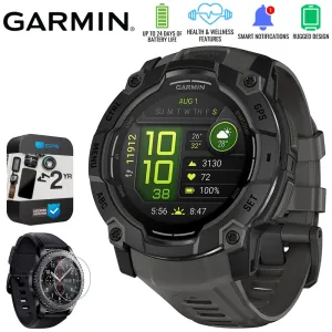 Garmin Instinct 3 50mm Outdoor GPS Smartwatch   Screen Protector   2 Yr Warranty Bundle