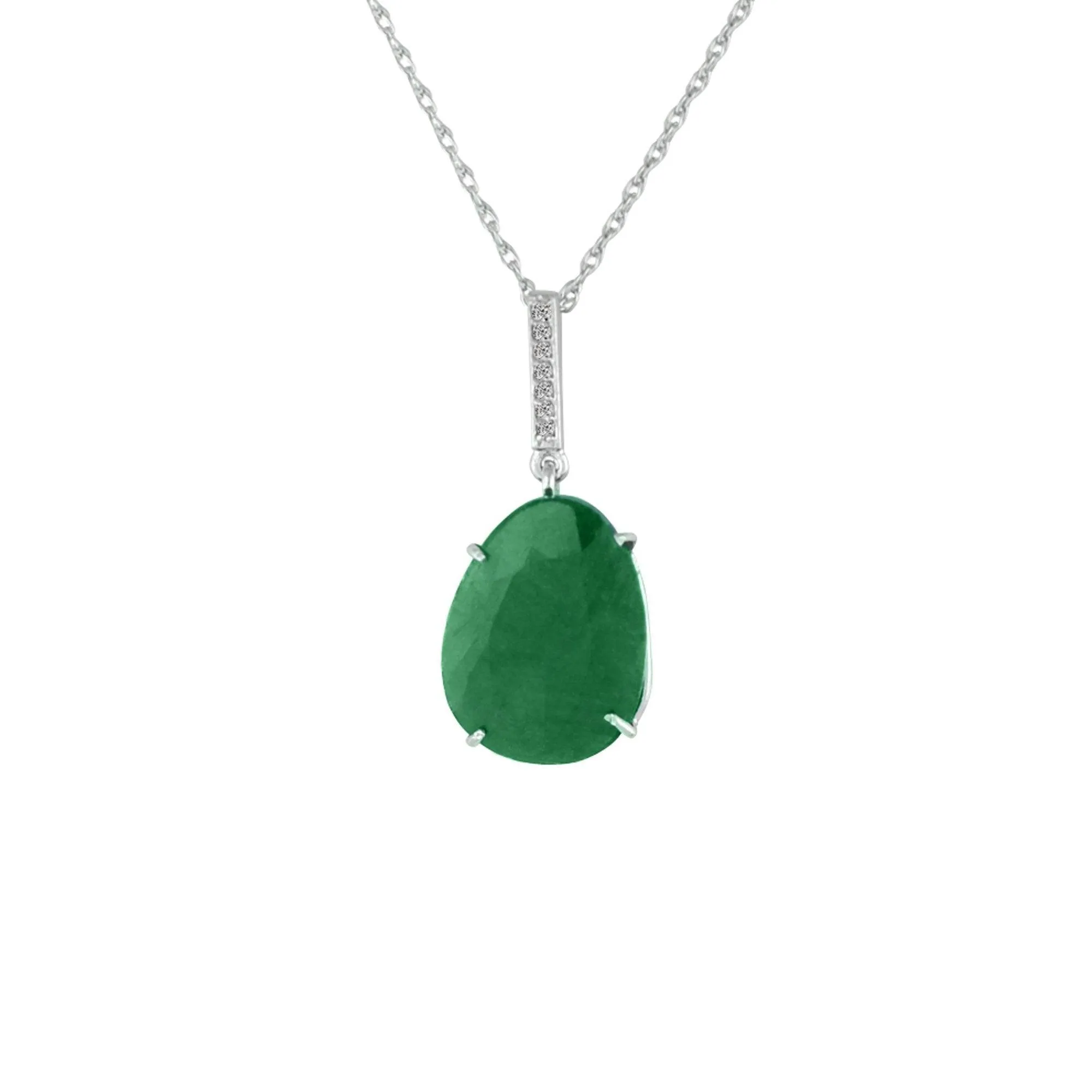 Genuine Rough Cut Emerald and Diamond Silver Pendant