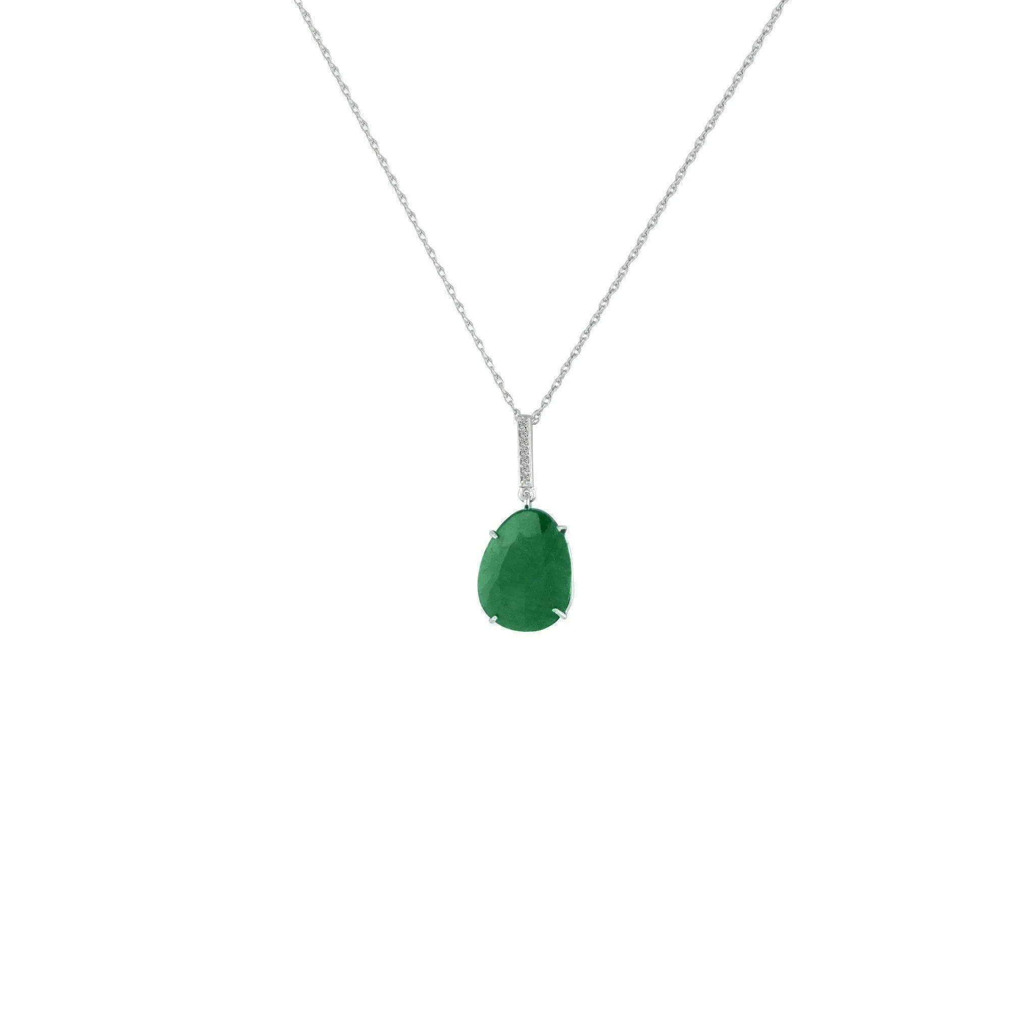 Genuine Rough Cut Emerald and Diamond Silver Pendant