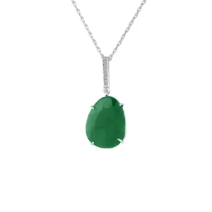 Genuine Rough Cut Emerald and Diamond Silver Pendant