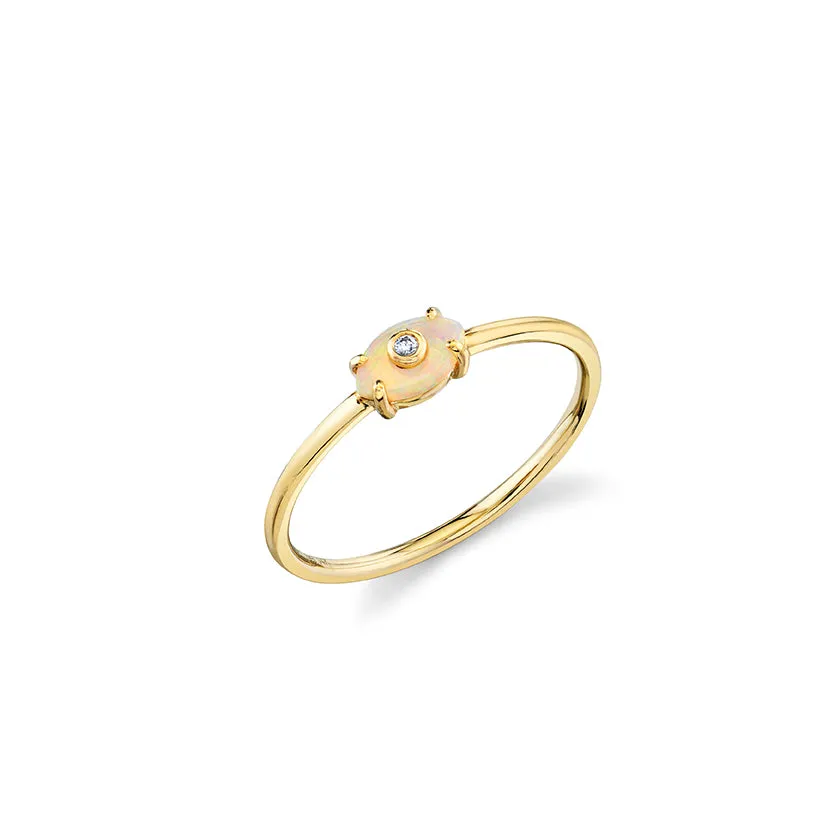 Gold & Diamond Tiny Carved Stone Eye Ring