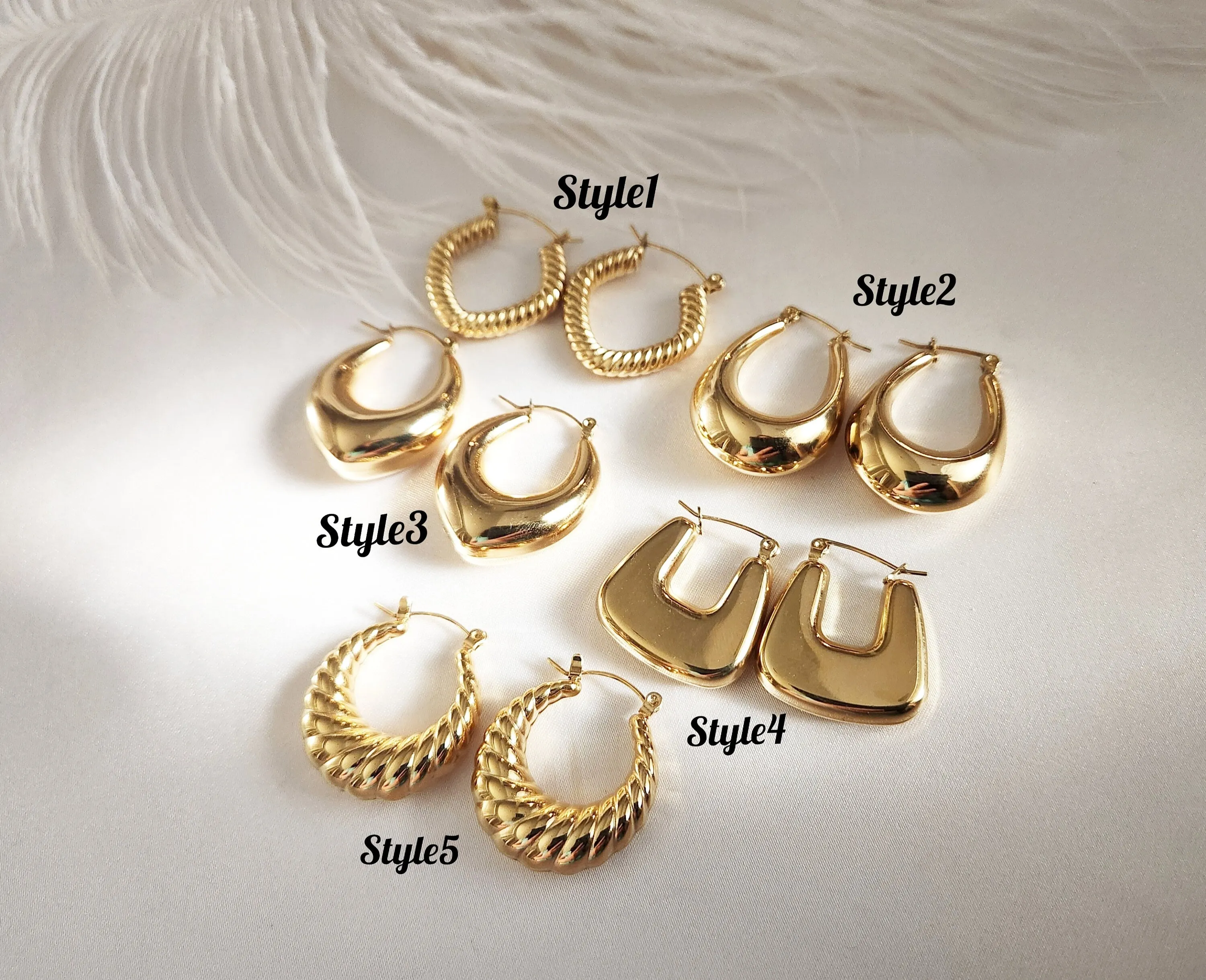 Gold Hoop Earrings , Waterproof , High Quality.