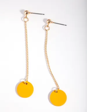 Gold Orange Mini Disc Charm Earrings