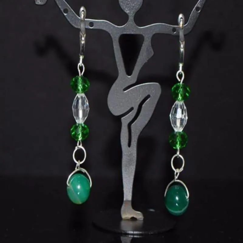 Green Stripe Agate Onyx Earrings