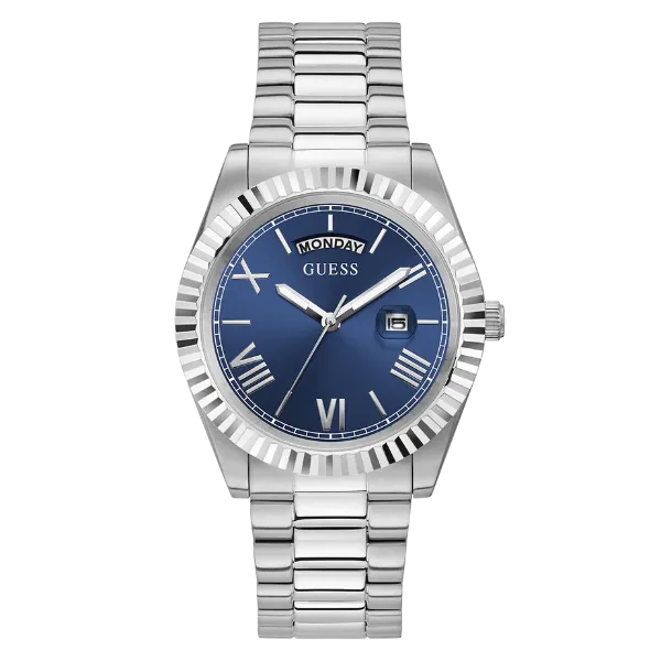Guess Connoisseur Silver Stainless Steel Blue Dial Quartz Watch for Gents - GW0265G7