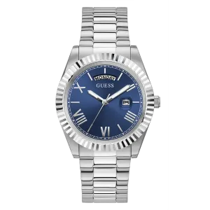 Guess Connoisseur Silver Stainless Steel Blue Dial Quartz Watch for Gents - GW0265G7