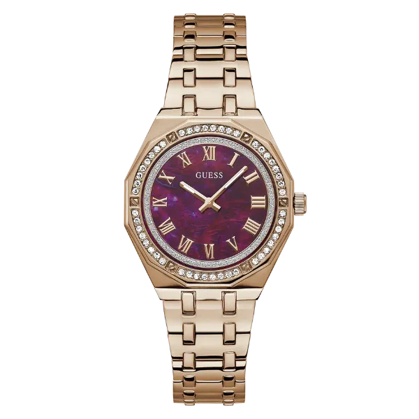 Guess Desire Rose Gold Stainless Steel Purple Dial Quartz Watch for Ladies - GW0770L3