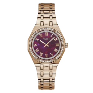 Guess Desire Rose Gold Stainless Steel Purple Dial Quartz Watch for Ladies - GW0770L3