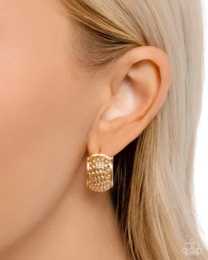 Hammered Heaven - Gold - Thick Hammered Paparazzi Hinge Hoop Earrings
