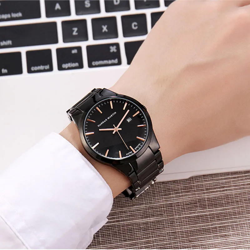 Hannah Martin Mens Watches Top Brand Luxury Men's Watch Men Watch Auto Date Watches Waterproof Full Steel Clock erkek kol saati