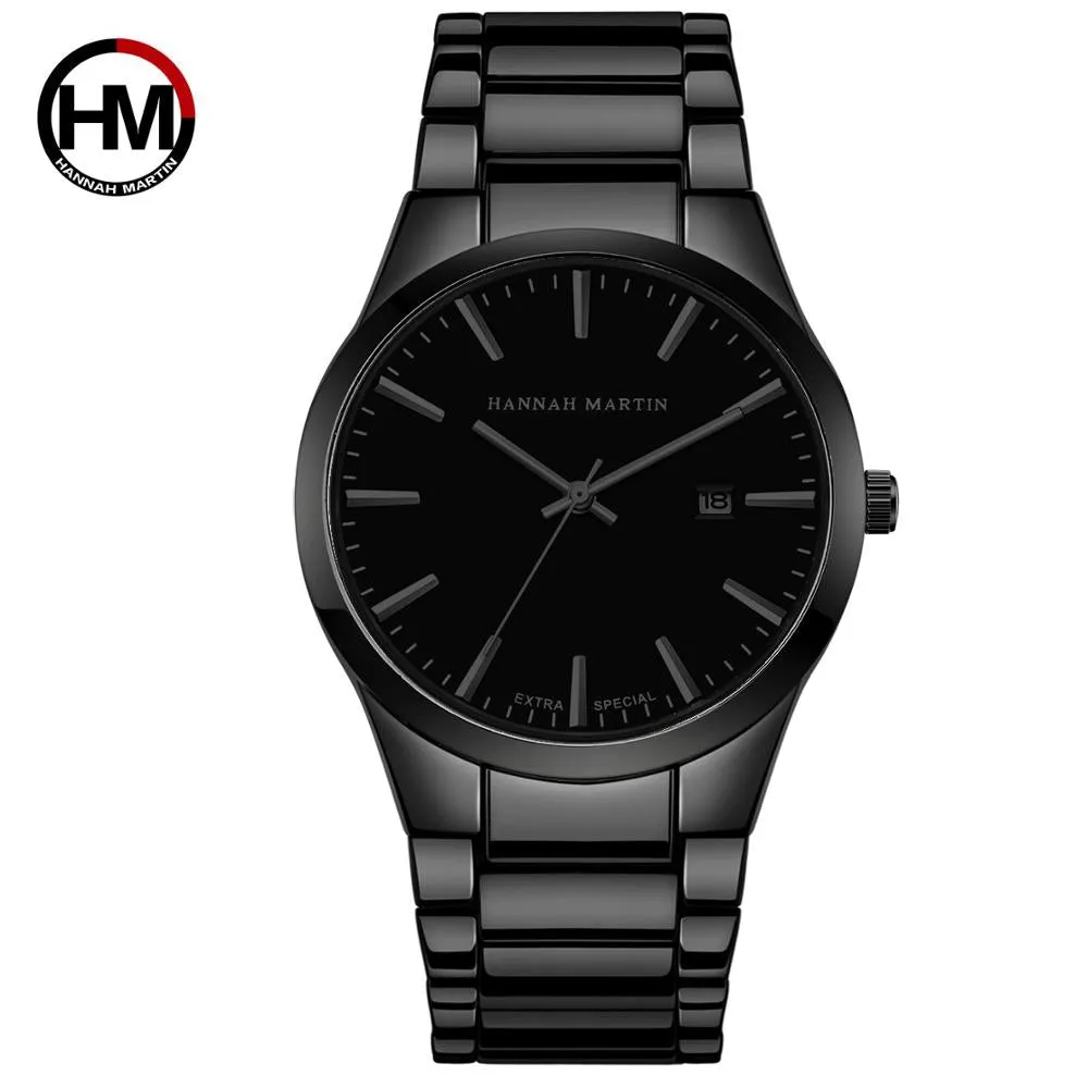 Hannah Martin Mens Watches Top Brand Luxury Men's Watch Men Watch Auto Date Watches Waterproof Full Steel Clock erkek kol saati