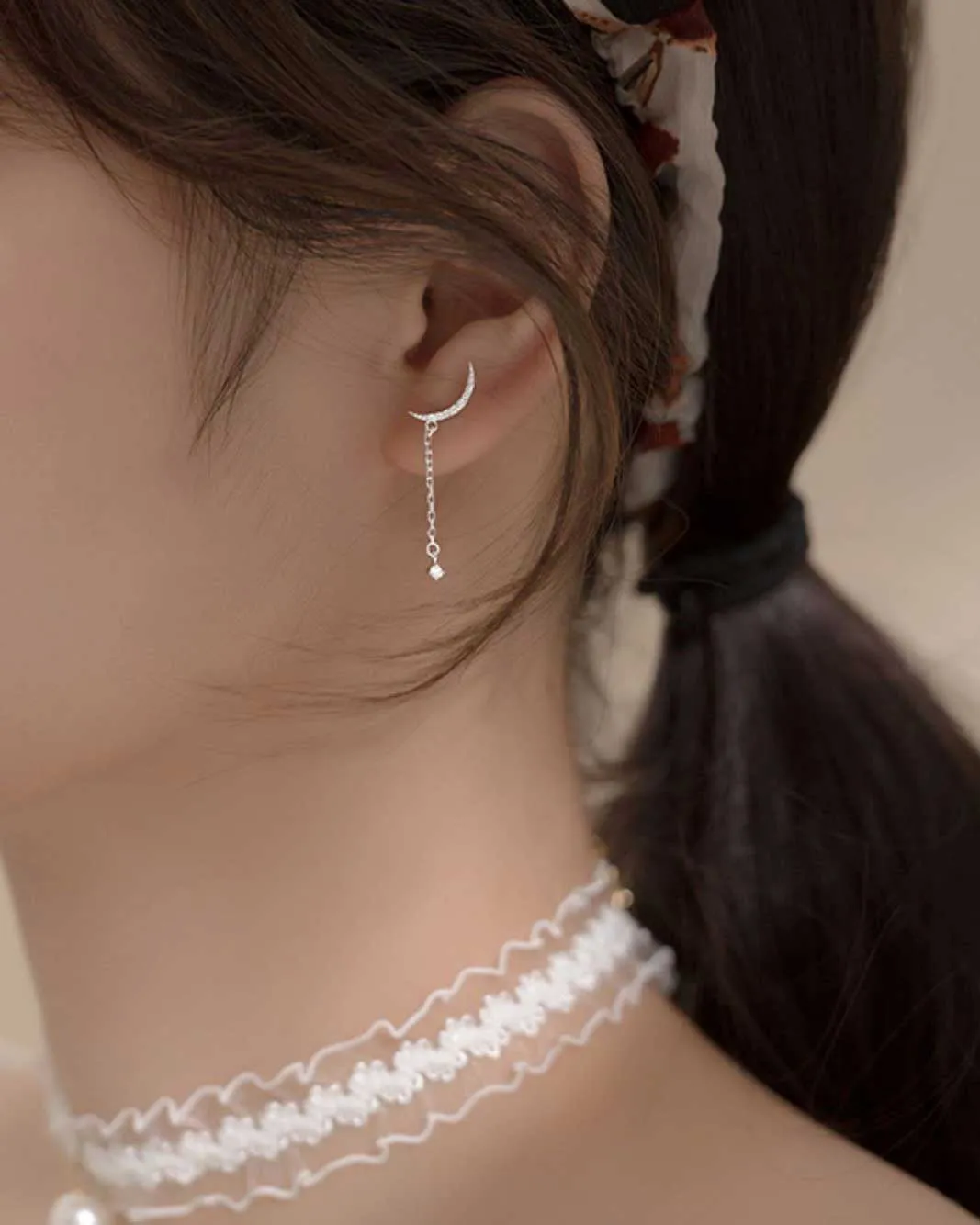 Helene Crescent Moon Drop Earrings