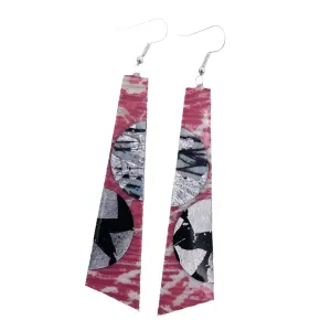 Hoop-La Batik Textile Earrings in Pink/Grey/Silver/Black