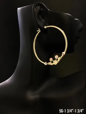 Hoop with flowers earrings 10K solid gold